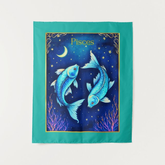 Tenture Pisces Zodiac Fish Swimming in Cosmic Waters (Devant)