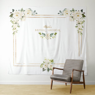 Tenture Pivoines blanches Photobooth Gold Mariage