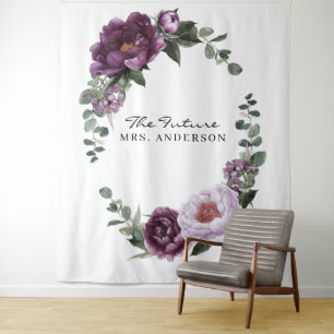 Tenture Pivoines prune Romantique Fleurs de mariage Toile
