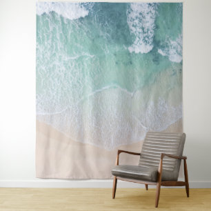 Tenture Plage de sable et de plage de dentelle verte et bl