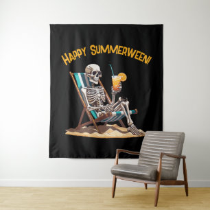 Tenture Plage Lounge Squelette Halloween fond photo