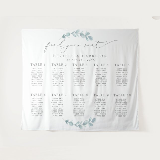 Tenture Plan de table de mariage Éthéré Eucalyptus (Devant (Horizontal))