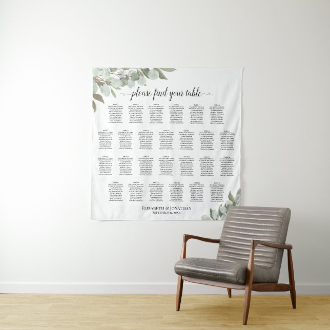 Tenture Plan de table rustique eucalyptus pour 26 tables d (En situation)