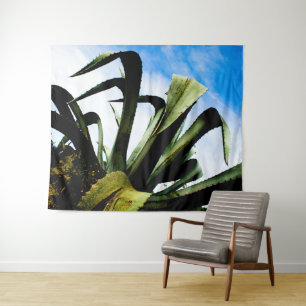 Tenture Plante vert en aloe avec ciel bleu clair