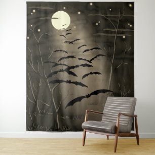 Tenture Pleine Lune Étoiles Chauves-Souris Volantes Hallow