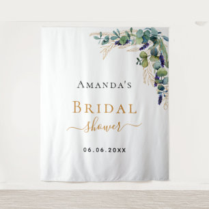 Tenture Pluie de mariage eucalyptus verdure monogramme or