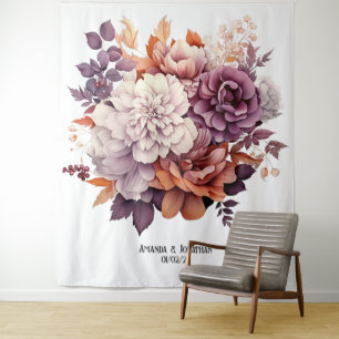 Tenture Plum, Grey, cuivre et Dusty Rose Mariage floral