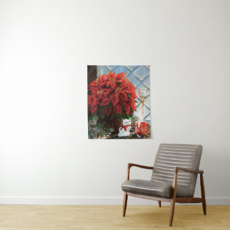 Tenture Poinsettia d'hiver, chaton en céramique, oeuf de m