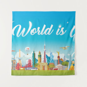 Tenture Points de repère mondiaux : Ensemble Vintage de vo