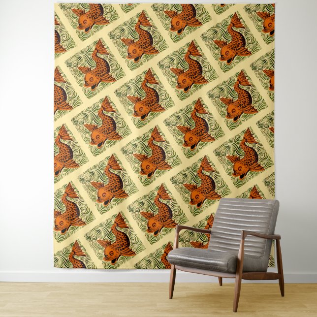 Tenture Poisson Antique Carrelage Ancien art (En situation)