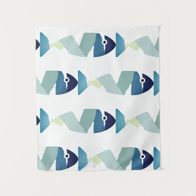 Tenture Poisson bleu de natation Abstraite (Devant)