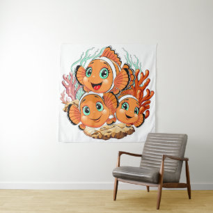 Tenture Poisson clown Dessin animé mignon Famille Sous l'e
