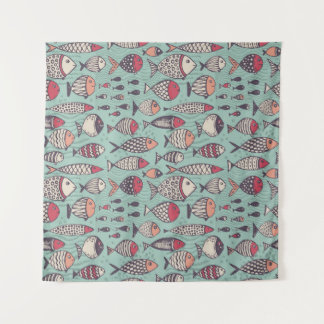 Tenture Poissons amusants : motif sans couture dessiné à l