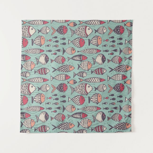 Tenture Poissons amusants : motif sans couture dessiné à l (Devant)