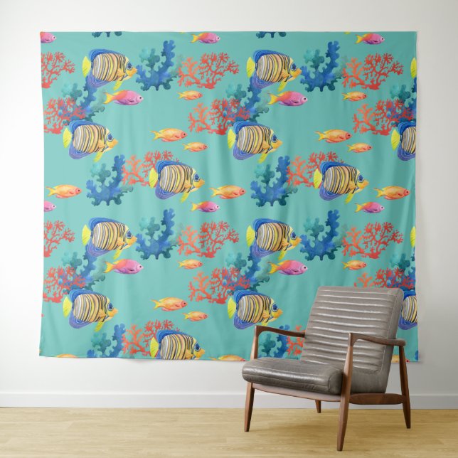 Tenture Poissons et coraux tropicaux (En situation (horizontale))