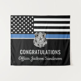 Tenture Police Ligne bleue Drapeau Félicitations Retraite