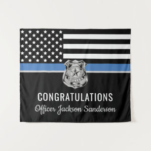 Tenture Police Ligne bleue Drapeau Félicitations Retraite