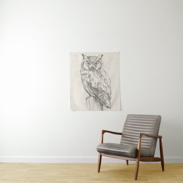Tenture Portrait de hibou - croquis (En situation)