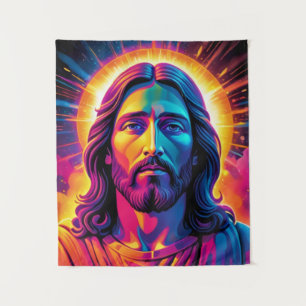Tenture Portrait de Jésus en style Neon Bold