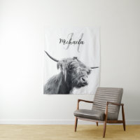 Portrait de vache Highland premier monogramme noir