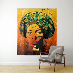 Tenture Portrait féminin africain avec coucher de soleil