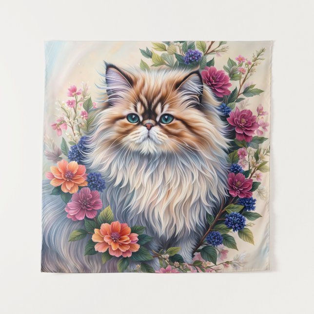 Tenture Portrait floral couleur chat persan (Devant)