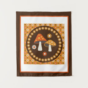 Tenture Poster de champignons et de fleurs rétro doux