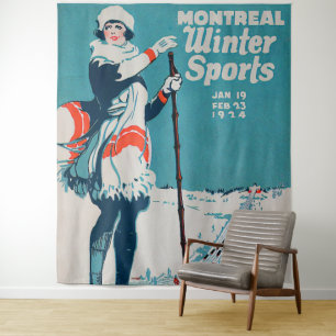 Tenture Poster vintage des sports d'hiver de Montréal Ski 