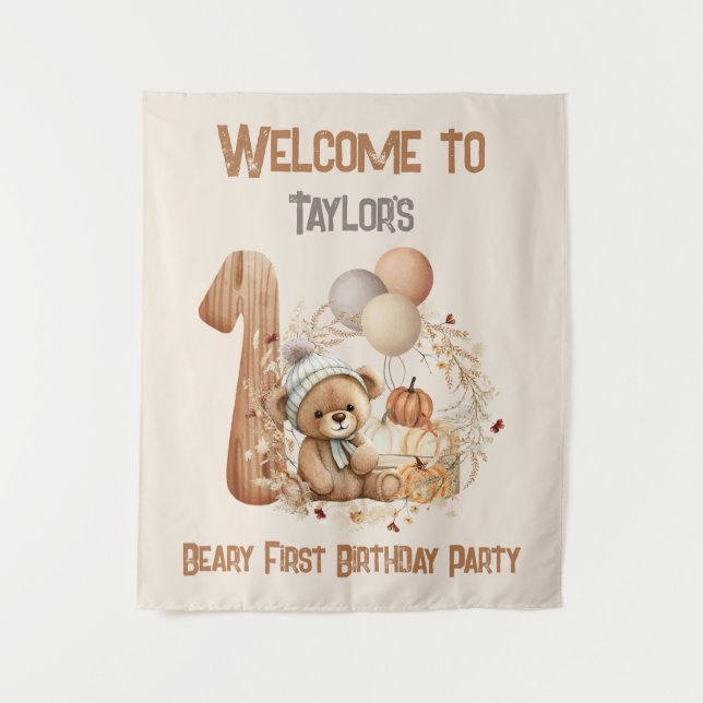 Tenture Premier anniversaire automne ours Affiche de bienv (Devant)