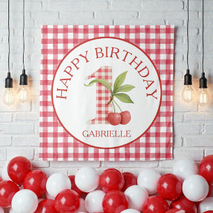 Tenture Premier anniversaire gingham rouge Cerise de bébé