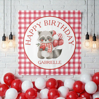 Tenture Premier anniversaire gingham rouge Cerise de Bébé 
