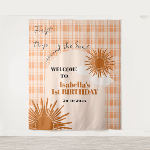 Tenture Premier anniversaire Orange Plaid autour du Soleil