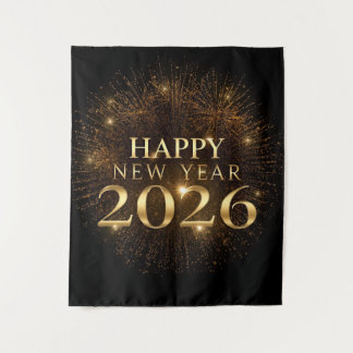 Tenture premium black gold happy new year party backdrop