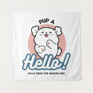 Tenture Prends un bonjour ! - Joyeux dessin de chien blanc