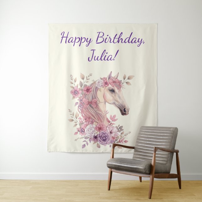 Tenture Pretty Ponies and Petals Horse Birthday Banner (En situation)