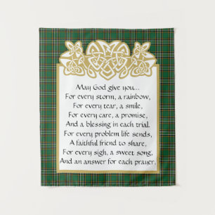 Tenture Prière irlandaise frontière celtique et tartan 
