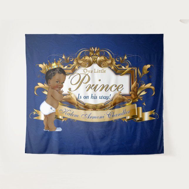 Tenture Prince Royal Africain Bleu|Fond doré élégant (Devant (Horizontal))