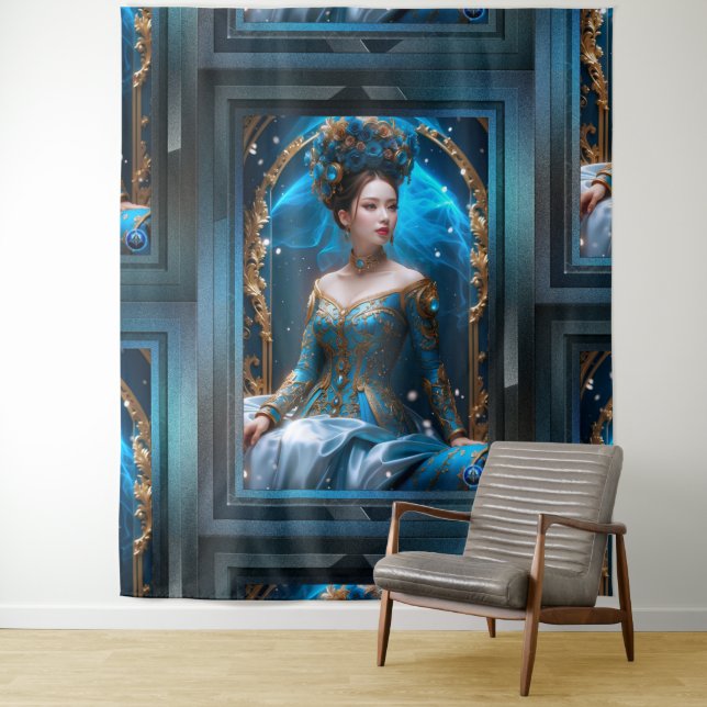 Tenture Princesse Du Rose Bleu Art IA par Xzendor7 (En situation)