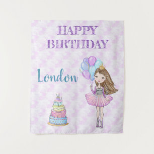 Tenture Princesse fille d'anniversaire Lavande Turquoise O