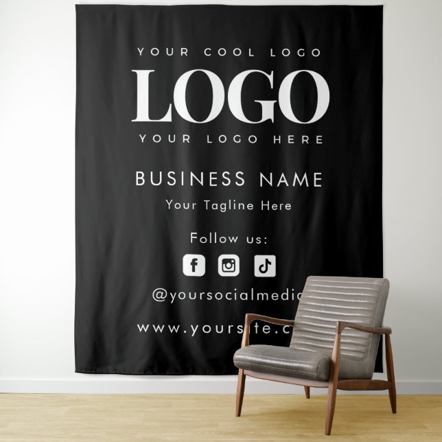Tenture Professionnel Noir Ajouter un logo Médias sociaux  (En situation)
