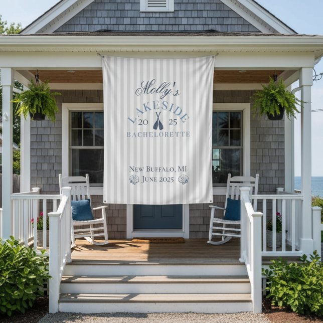 Tenture Programme de week-end de l'enterrement de vie de j (Kick back at the lake with this coastal Lake Bachelorette Weekend Blue Nautical Tapestry sign!)