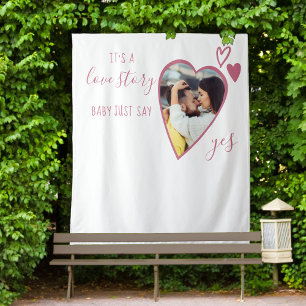 Tenture Proposer Heart Photo Love Story Say Yes Pink Scrip