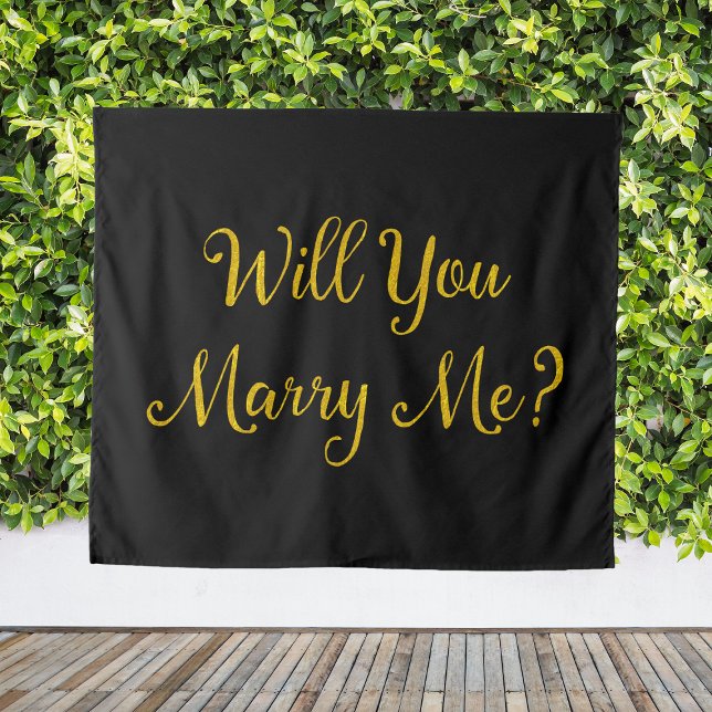 Tenture Proposition de l'or noir Signez Vous m'épouserez ? (Black Gold Proposal Sign Will You Marry Me? Banner Tapestry
)