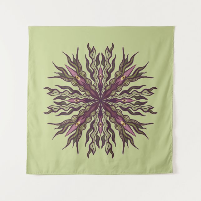 Tenture Psychedelic Eye Plant - Surreal Botanical Mandala (Devant)