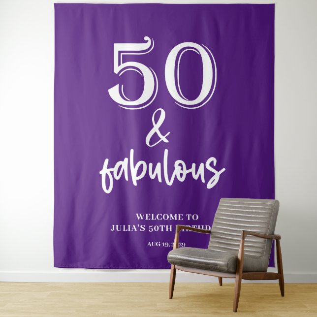 Tenture Purple 50ème anniversaire fête (En situation)
