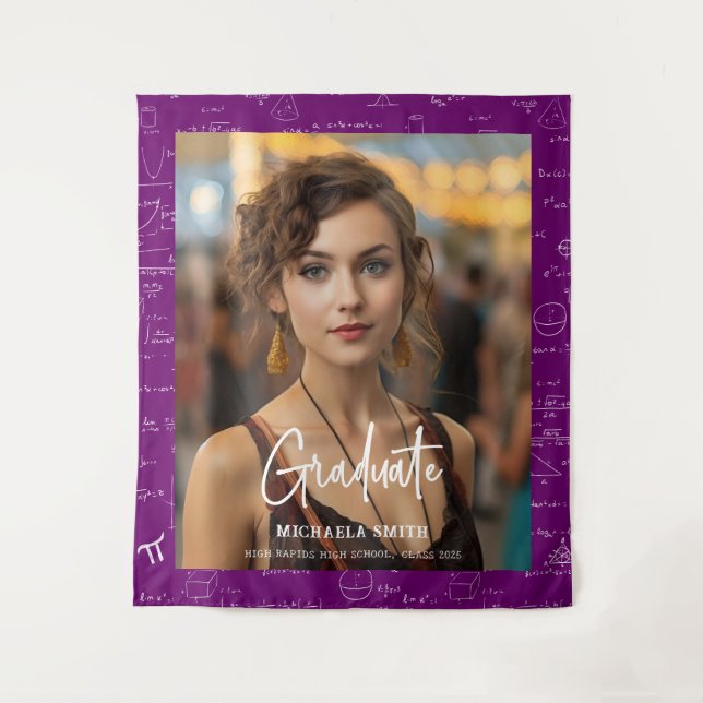 Tenture Purple Math Handwritten Script Photo Graduation  (Devant)