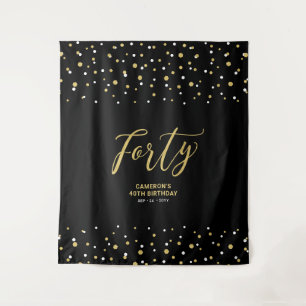 Tenture Quarante   Gold & Black 40th Birthday Party Backdr