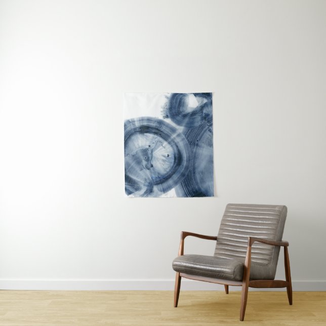 Tenture Quasars - cercles bleus noirs d'encre (En situation)