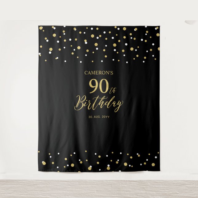 Tenture Quatre-vingt-dix Gold & Black 90th Birthday Party  (Devant)