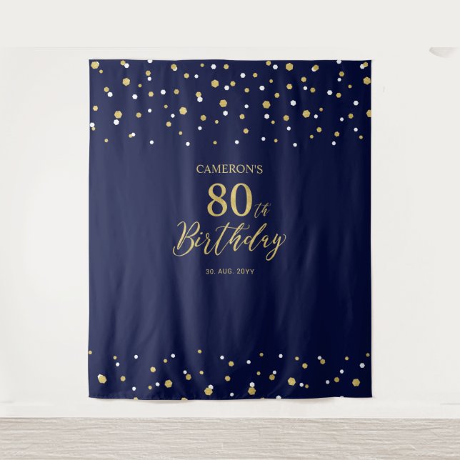 Tenture Quatre-vingts | Gold & Navy 80th Birthday Party Co (Devant)